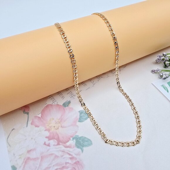 Shiny Rose Gold Chain Necklace with Polished Flat Heart Links, XPNL0062 - Picture 3 of 12